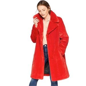 7 For All Mankind RED Faux Fur Coat (Fire) 🔥